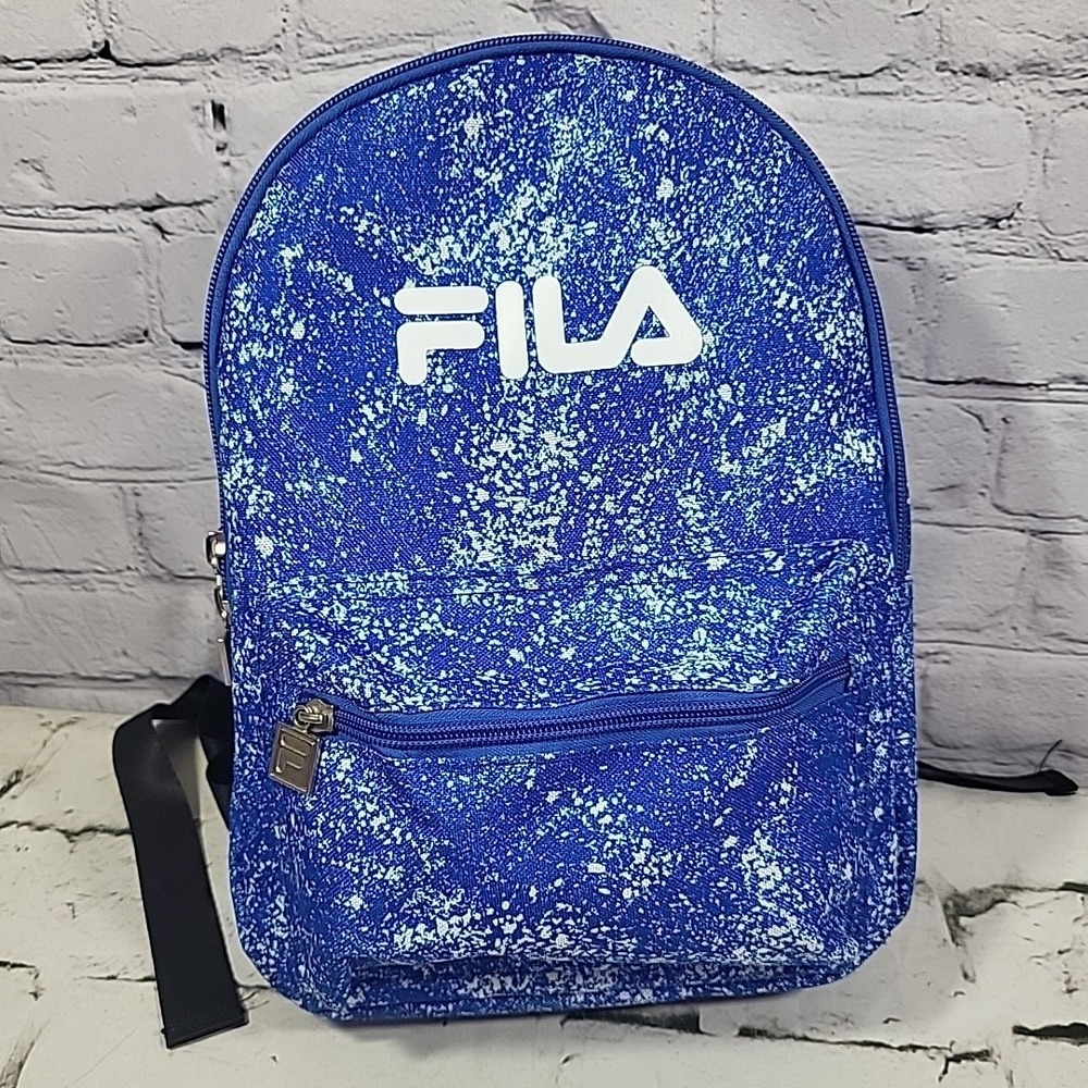 FILA Hailee Mini Backpack Blue Spell Out Brand Logo Bag Weekender Travel